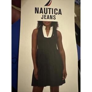NWT Women’s Nautica Jeans Sleeveless Dress Size L Black/White V-neck